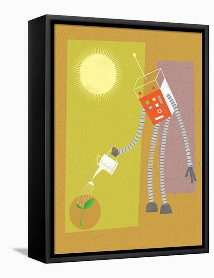 Robot watering a plant-Harry Briggs-Framed Stretched Canvas