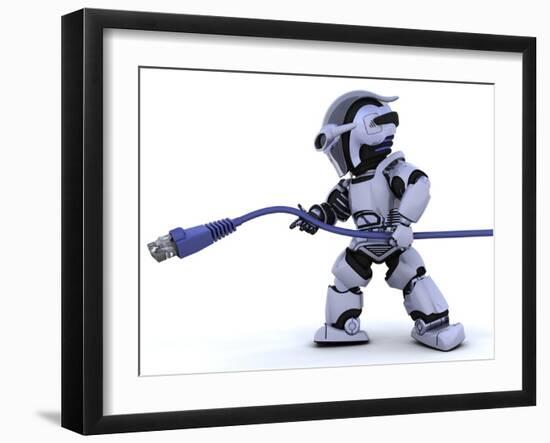 Robot with Rj45 Network Cable-kjpargeter-Framed Art Print