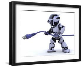 Robot with Rj45 Network Cable-kjpargeter-Framed Art Print