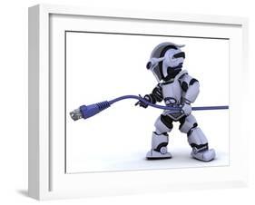 Robot with Rj45 Network Cable-kjpargeter-Framed Art Print