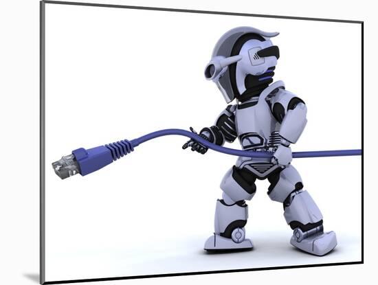 Robot with Rj45 Network Cable-kjpargeter-Mounted Art Print