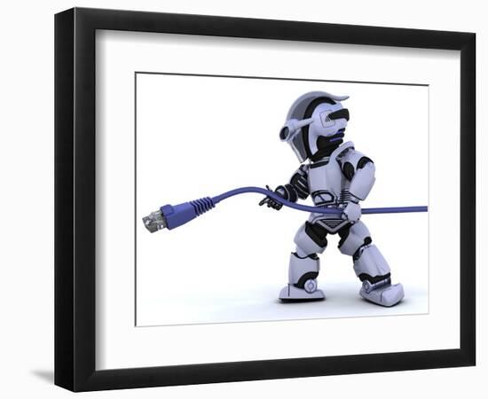 Robot with Rj45 Network Cable-kjpargeter-Framed Art Print