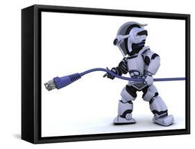 Robot with Rj45 Network Cable-kjpargeter-Framed Stretched Canvas