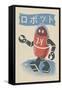 Robot - Woodblock Print-Lantern Press-Framed Stretched Canvas