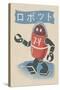 Robot - Woodblock Print-Lantern Press-Stretched Canvas