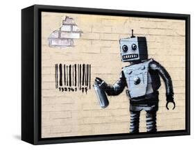 Robot-Banksy-Framed Stretched Canvas