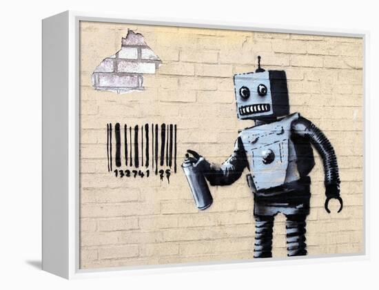 Robot-Banksy-Framed Stretched Canvas