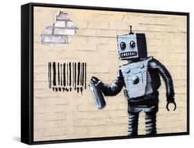 Robot-Banksy-Framed Stretched Canvas