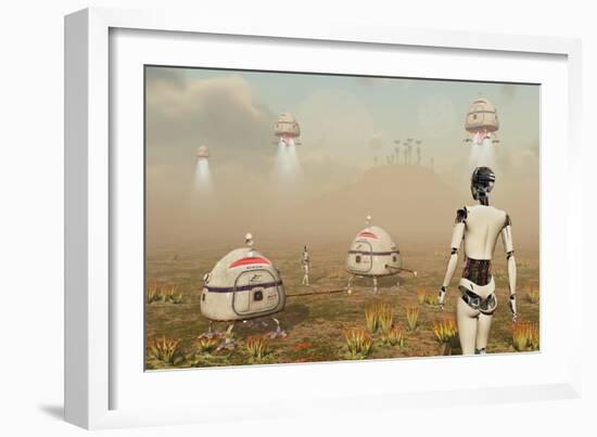 Robots and Machines Mining an Alien World-null-Framed Art Print