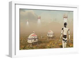 Robots and Machines Mining an Alien World-null-Framed Art Print