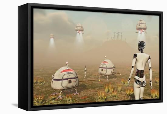 Robots and Machines Mining an Alien World-null-Framed Stretched Canvas