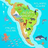 Africa Mainland Cartoon Map with Local Fauna. Cute African Animals Flat Vector. Savannah Predator.-robuart-Framed Art Print