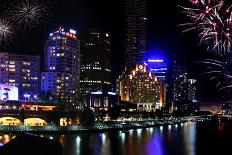 Panorama of Melbourne City, with New Year Fireworks-Robyn Mackenzie-Photographic Print