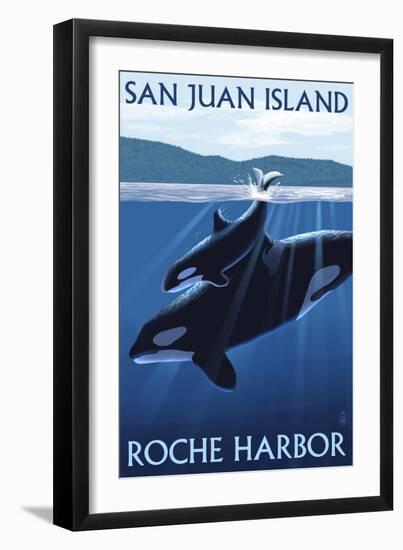 Roche Harbor - San Juan Island, Washington - Orca and Calf-Lantern Press-Framed Art Print