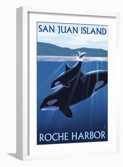 Roche Harbor - San Juan Island, Washington - Orca and Calf-Lantern Press-Framed Art Print