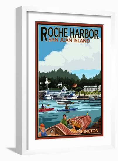 Roche Harbor, Washington - Harbor Scene-Lantern Press-Framed Art Print