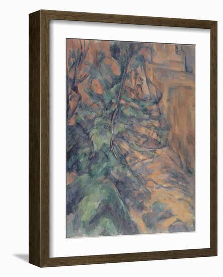 Rochers et branches à Bibémus-Paul Cézanne-Framed Giclee Print