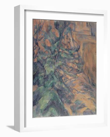 Rochers et branches à Bibémus-Paul Cézanne-Framed Giclee Print