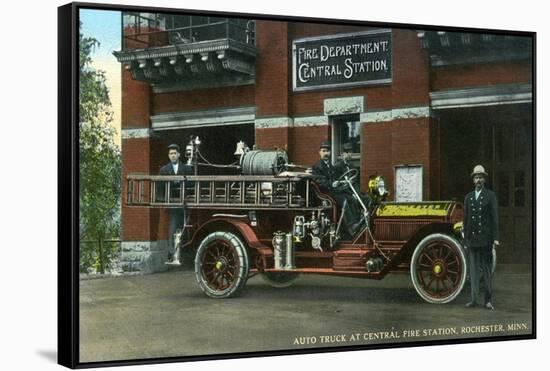 Rochester, Minnesota - Central Fire Station Exterior with Fire Truck-Lantern Press-Framed Stretched Canvas