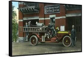 Rochester, Minnesota - Central Fire Station Exterior with Fire Truck-Lantern Press-Framed Stretched Canvas