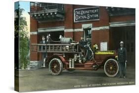 Rochester, Minnesota - Central Fire Station Exterior with Fire Truck-Lantern Press-Stretched Canvas