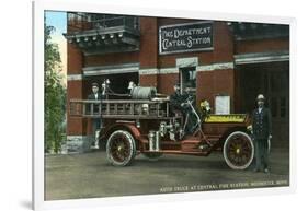 Rochester, Minnesota - Central Fire Station Exterior with Fire Truck-Lantern Press-Framed Art Print