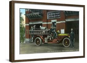 Rochester, Minnesota - Central Fire Station Exterior with Fire Truck-Lantern Press-Framed Art Print