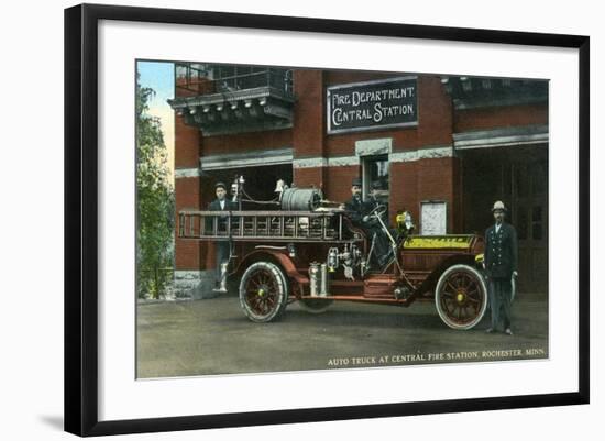 Rochester, Minnesota - Central Fire Station Exterior with Fire Truck-Lantern Press-Framed Art Print