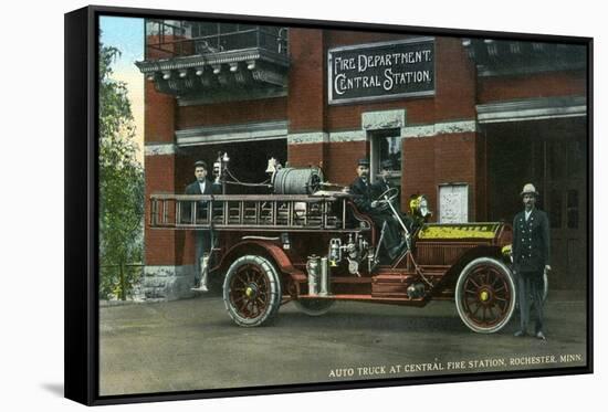 Rochester, Minnesota - Central Fire Station Exterior with Fire Truck-Lantern Press-Framed Stretched Canvas