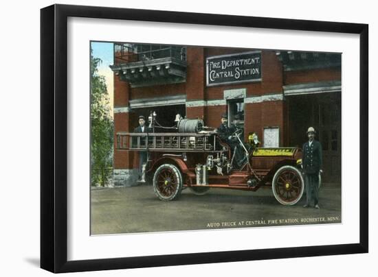 Rochester, Minnesota - Central Fire Station Exterior with Fire Truck-Lantern Press-Framed Art Print