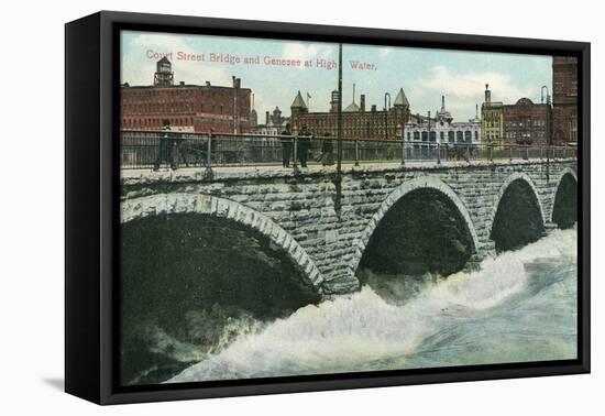 Rochester, New York - Court Street Bridge and Genesee at High Water View-Lantern Press-Framed Stretched Canvas