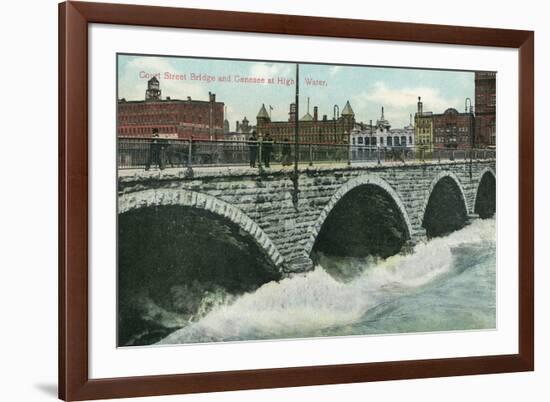 Rochester, New York - Court Street Bridge and Genesee at High Water View-Lantern Press-Framed Art Print