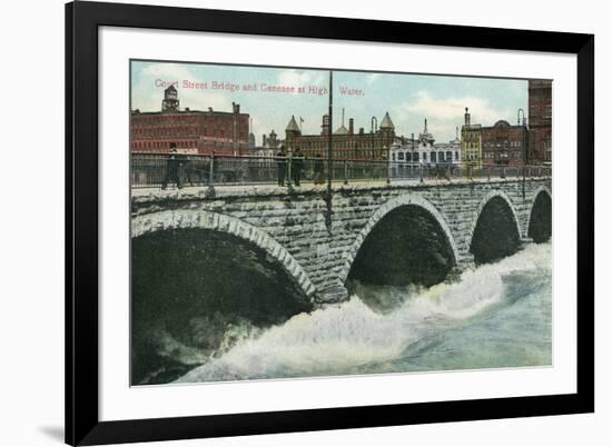 Rochester, New York - Court Street Bridge and Genesee at High Water View-Lantern Press-Framed Art Print