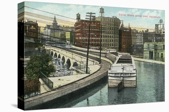 Rochester, New York - View of Canal Boats going over the Aqueduct-Lantern Press-Stretched Canvas
