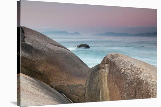 Rock and Sea Praia Da Joaquina Beach in Santa Catarina State at Sunrise-Alex Saberi-Stretched Canvas
