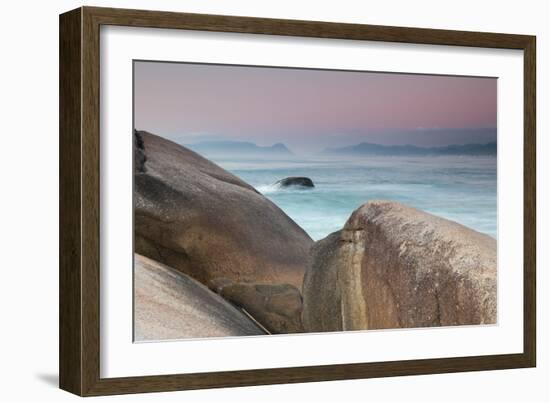 Rock and Sea Praia Da Joaquina Beach in Santa Catarina State at Sunrise-Alex Saberi-Framed Photographic Print