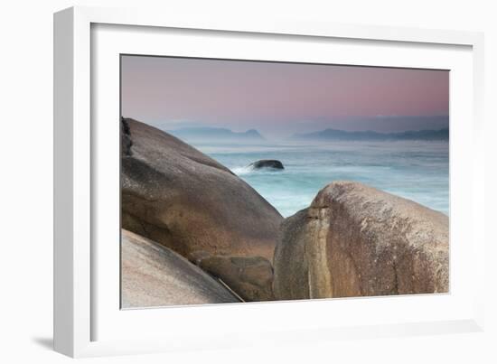 Rock and Sea Praia Da Joaquina Beach in Santa Catarina State at Sunrise-Alex Saberi-Framed Photographic Print