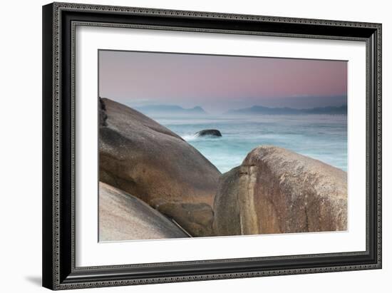 Rock and Sea Praia Da Joaquina Beach in Santa Catarina State at Sunrise-Alex Saberi-Framed Photographic Print