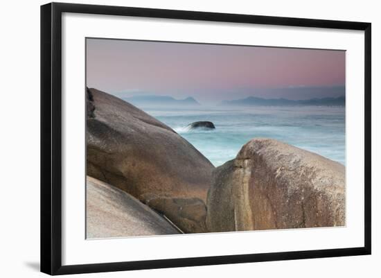 Rock and Sea Praia Da Joaquina Beach in Santa Catarina State at Sunrise-Alex Saberi-Framed Photographic Print