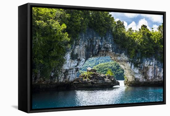 Rock Arch in the Rock Islands, Palau, Central Pacific, Pacific-Michael Runkel-Framed Stretched Canvas