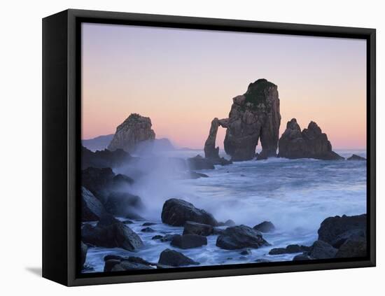 Rock Arches in the Sea, Gaztelugatxe, Basque Country, Bay of Biscay, Spain, October 2008-Popp-Hackner-Framed Stretched Canvas