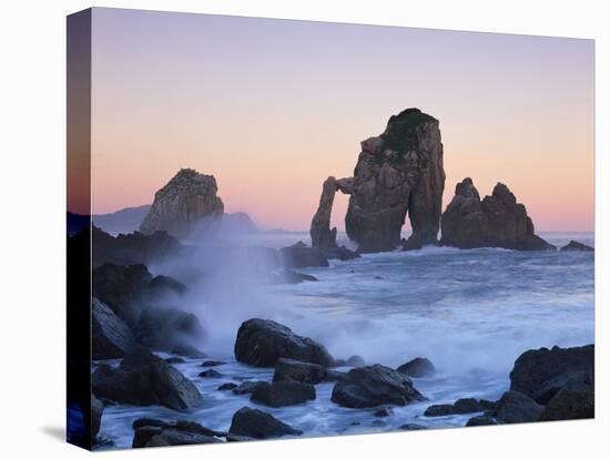 Rock Arches in the Sea, Gaztelugatxe, Basque Country, Bay of Biscay, Spain, October 2008-Popp-Hackner-Stretched Canvas