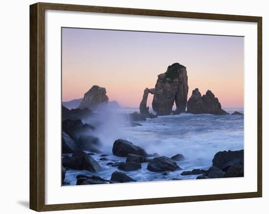 Rock Arches in the Sea, Gaztelugatxe, Basque Country, Bay of Biscay, Spain, October 2008-Popp-Hackner-Framed Photographic Print