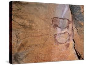 Rock Art, Rhinos, Tsodilo Hills, Ngamiland, Botswana, Africa.-Patrick Dieudonne-Stretched Canvas