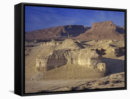 Rock Cliffs and Sand Dunes in Front of the Fortress of Masada, Judean Desert, Israel, Middle East-Simanor Eitan-Framed Stretched Canvas