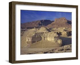 Rock Cliffs and Sand Dunes in Front of the Fortress of Masada, Judean Desert, Israel, Middle East-Simanor Eitan-Framed Photographic Print