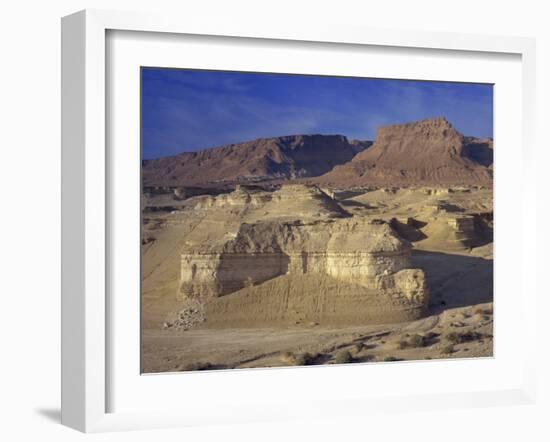 Rock Cliffs and Sand Dunes in Front of the Fortress of Masada, Judean Desert, Israel, Middle East-Simanor Eitan-Framed Photographic Print