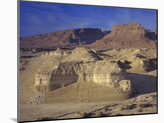 Rock Cliffs and Sand Dunes in Front of the Fortress of Masada, Judean Desert, Israel, Middle East-Simanor Eitan-Mounted Photographic Print