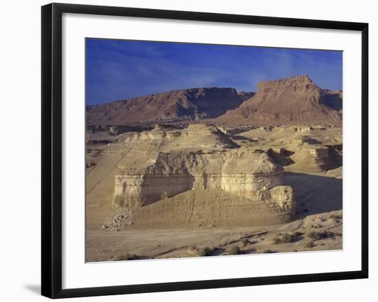 Rock Cliffs and Sand Dunes in Front of the Fortress of Masada, Judean Desert, Israel, Middle East-Simanor Eitan-Framed Photographic Print