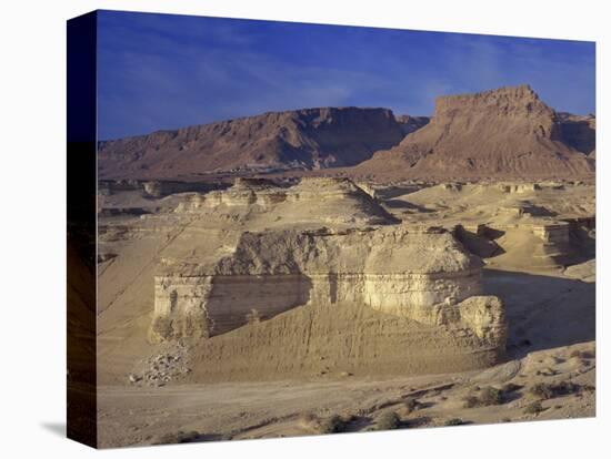 Rock Cliffs and Sand Dunes in Front of the Fortress of Masada, Judean Desert, Israel, Middle East-Simanor Eitan-Stretched Canvas